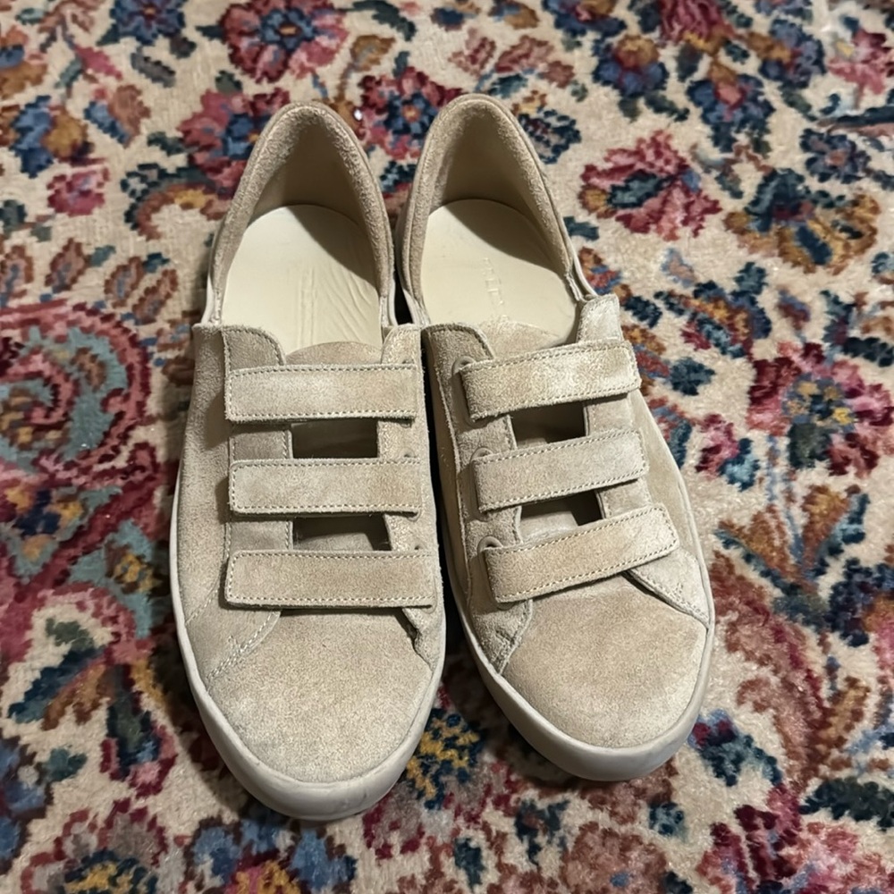 Freda Salvador Beige Suede Triple-Strap Sneakers